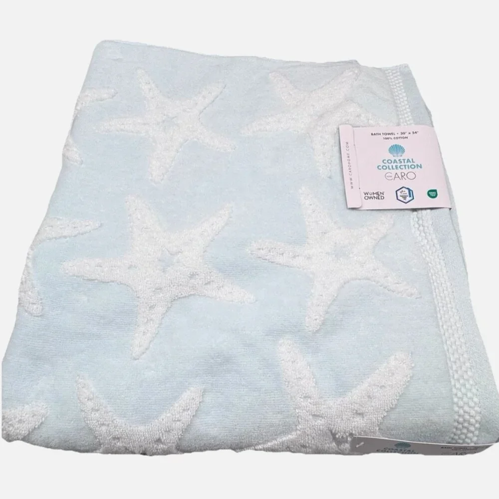 4pc Caro Home Light Blue Starfish 2 Bath 2 Hand Towel Set Ocean Coastal Beach